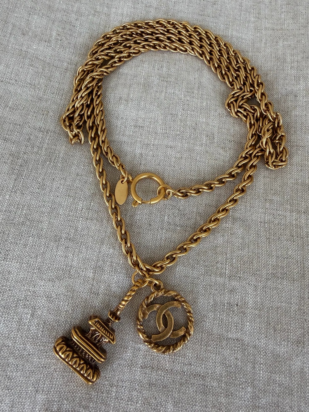 ✨Vintage CHANEL Gold-Tone Chain Necklace with CC Rope Pendant and Tassel Charm✨